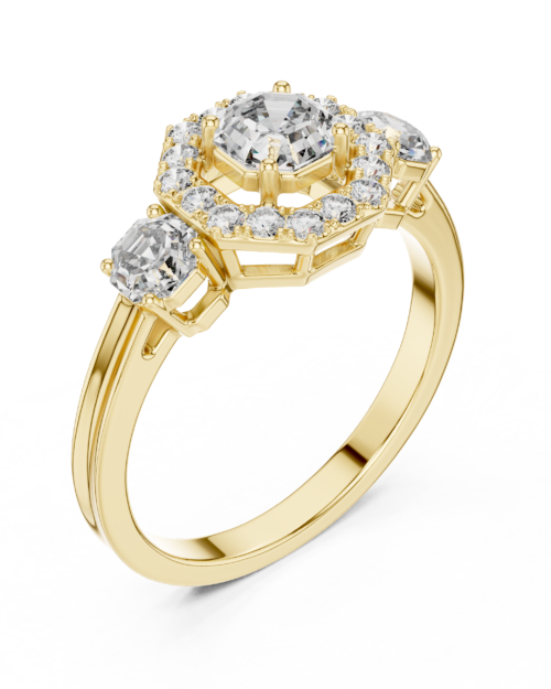Halo Three Stone Ring Design